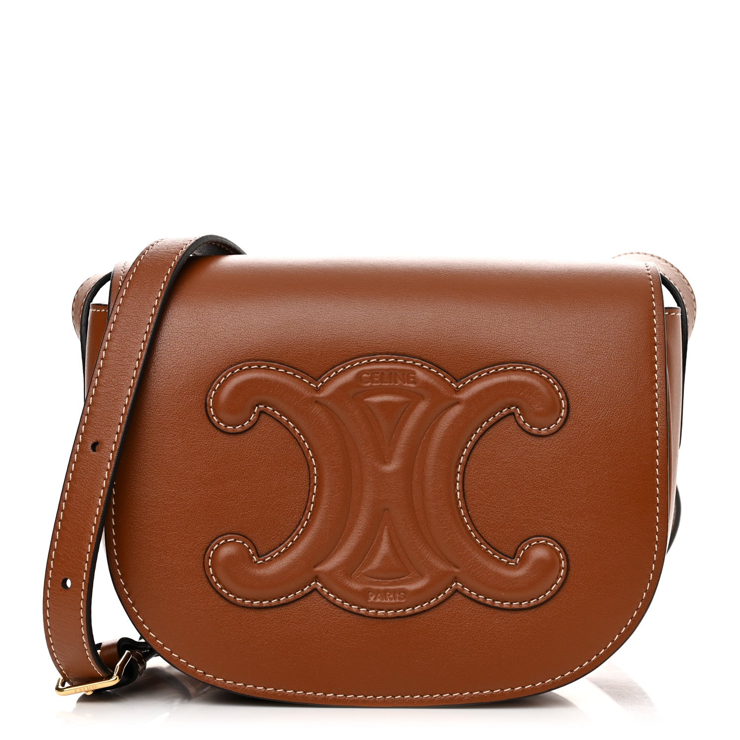 Celine Smooth Calfskin Cuir Triomphe Folco Crossbody Bag Tan 1 of 11