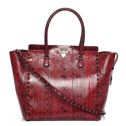 Valentino Garavani Snakeskin Rockstud Double Handle Tote Rouge 1 of 8