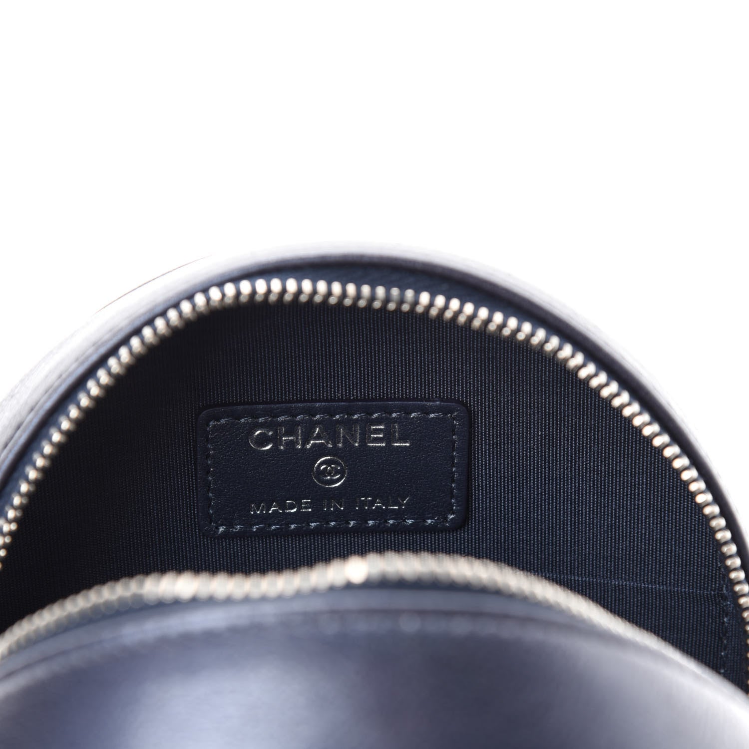 Chanel Goatskin Camellia Embossed Round Clutch With Chain Dark Blue 8 of 12