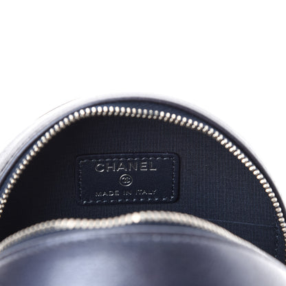 Chanel Goatskin Camellia Embossed Round Clutch With Chain Dark Blue 8 of 12