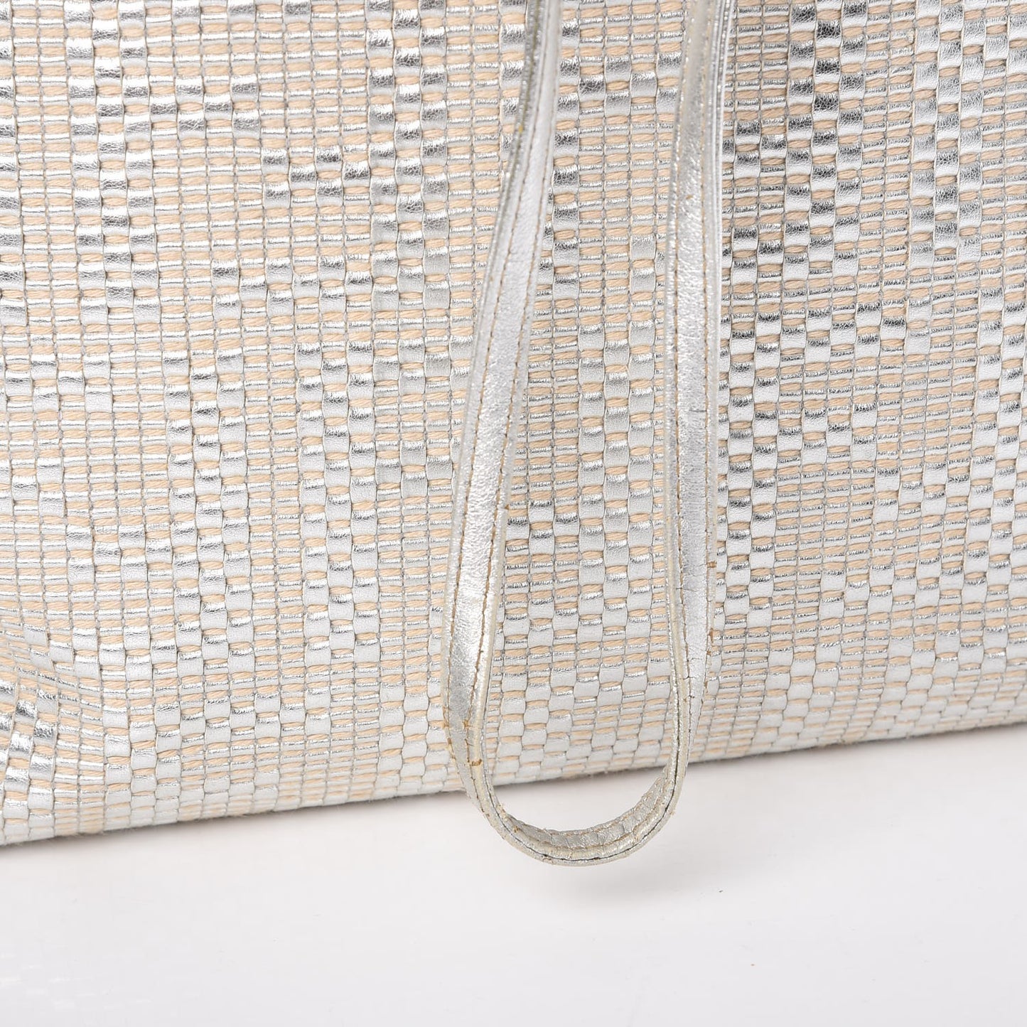 Canvas Metallic Calfskin Woven FF Roll Tote Silver
