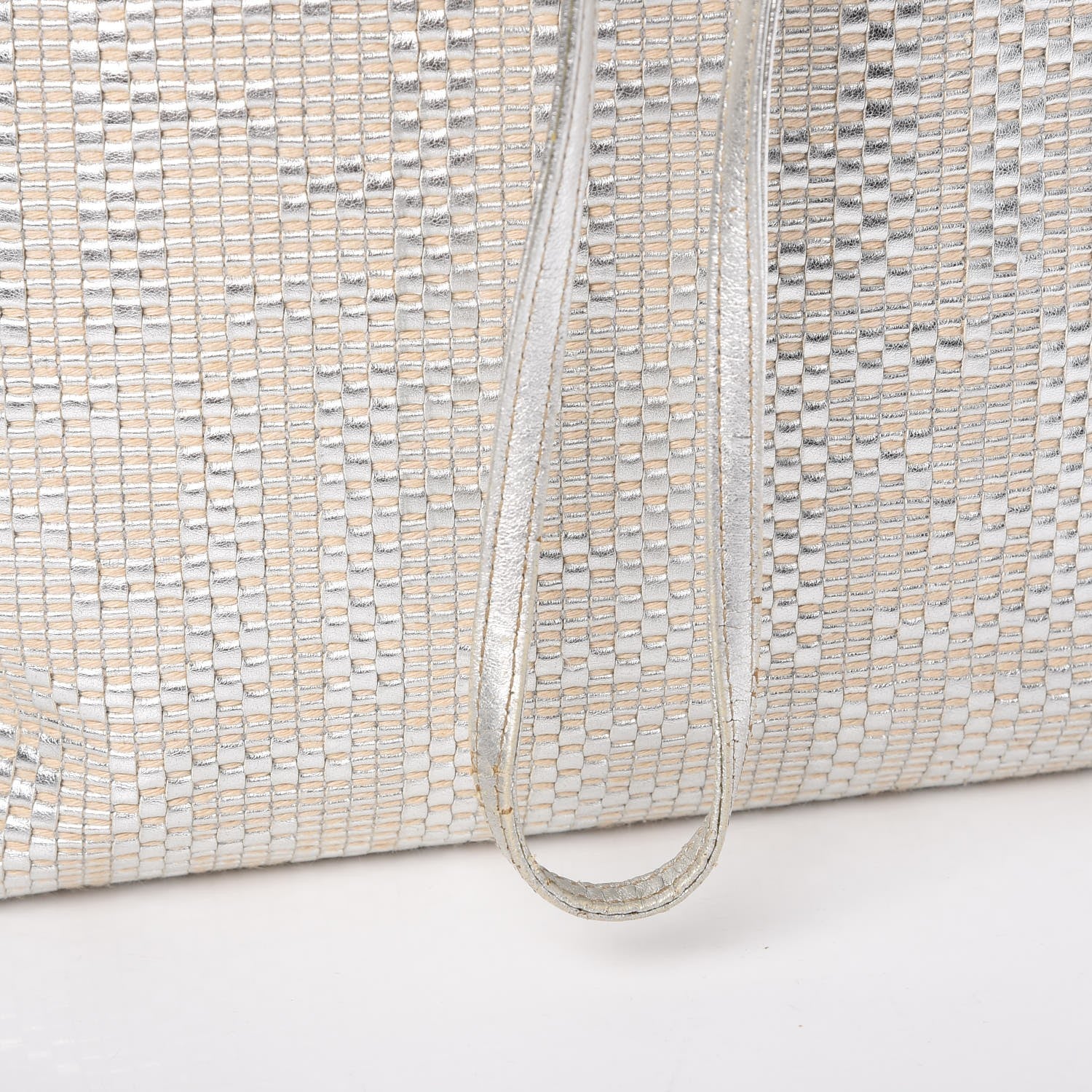 Fendi Canvas Metallic Calfskin Woven FF Roll Tote Silver 13 of 19