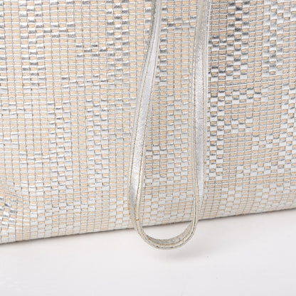 Fendi Canvas Metallic Calfskin Woven FF Roll Tote Silver 13 of 19