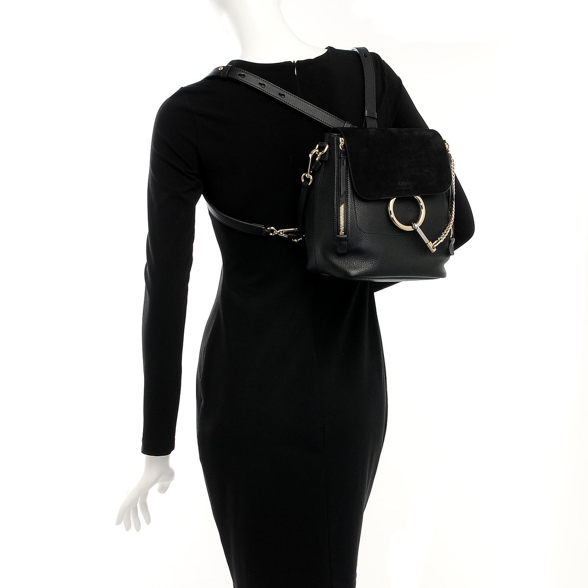 Suede Calfskin Small Faye Backpack Black