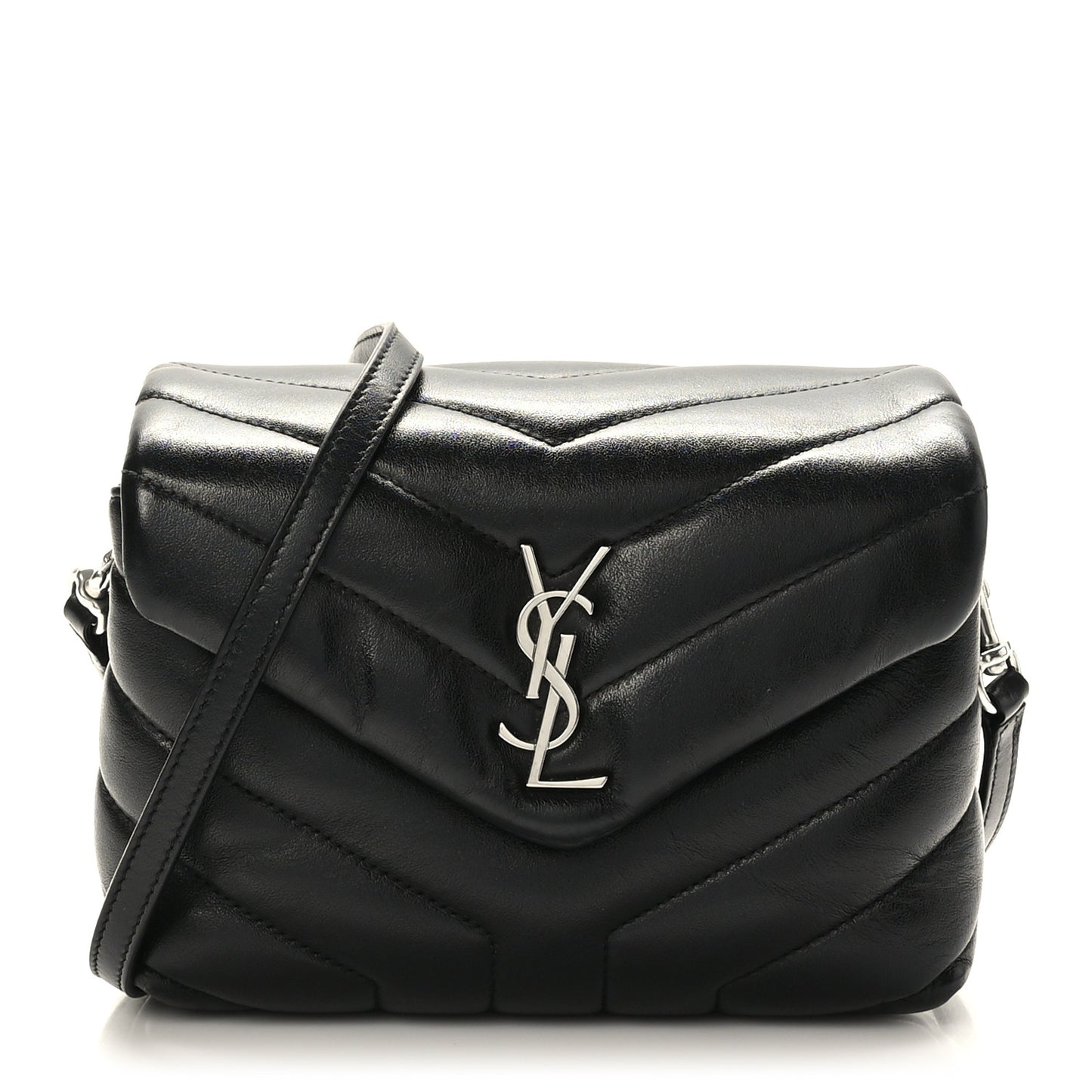 Calfskin Y Quilted Monogram Toy Loulou Crossbody Bag Black