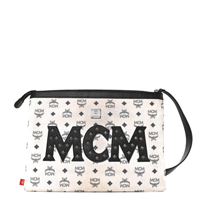 MCM X Ekocycle Visetos Wristlet Pouch White Black 1 of 8