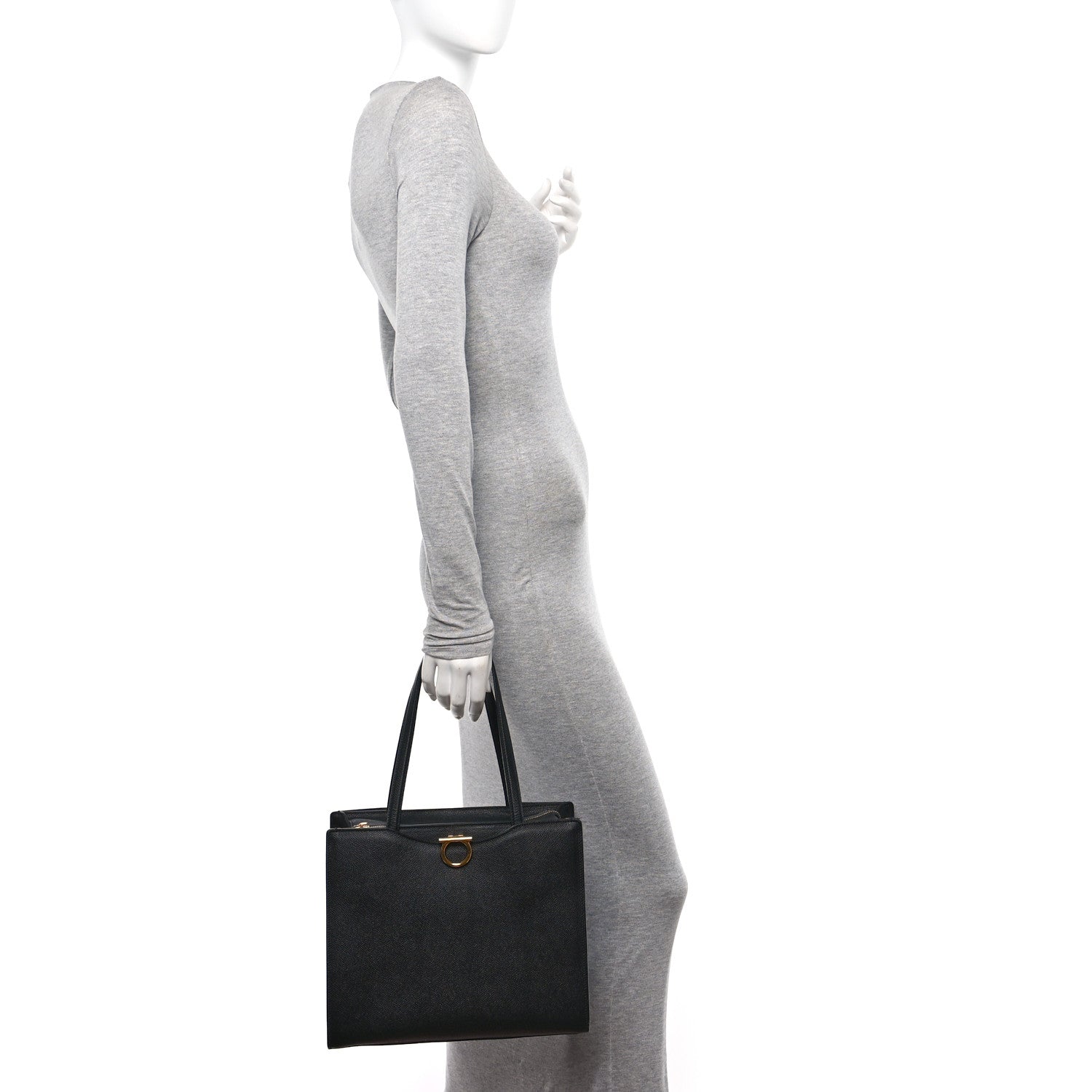 Salvatore Ferragamo Grainy Calfskin Gemini Tote Black Bonbon 2 of 13