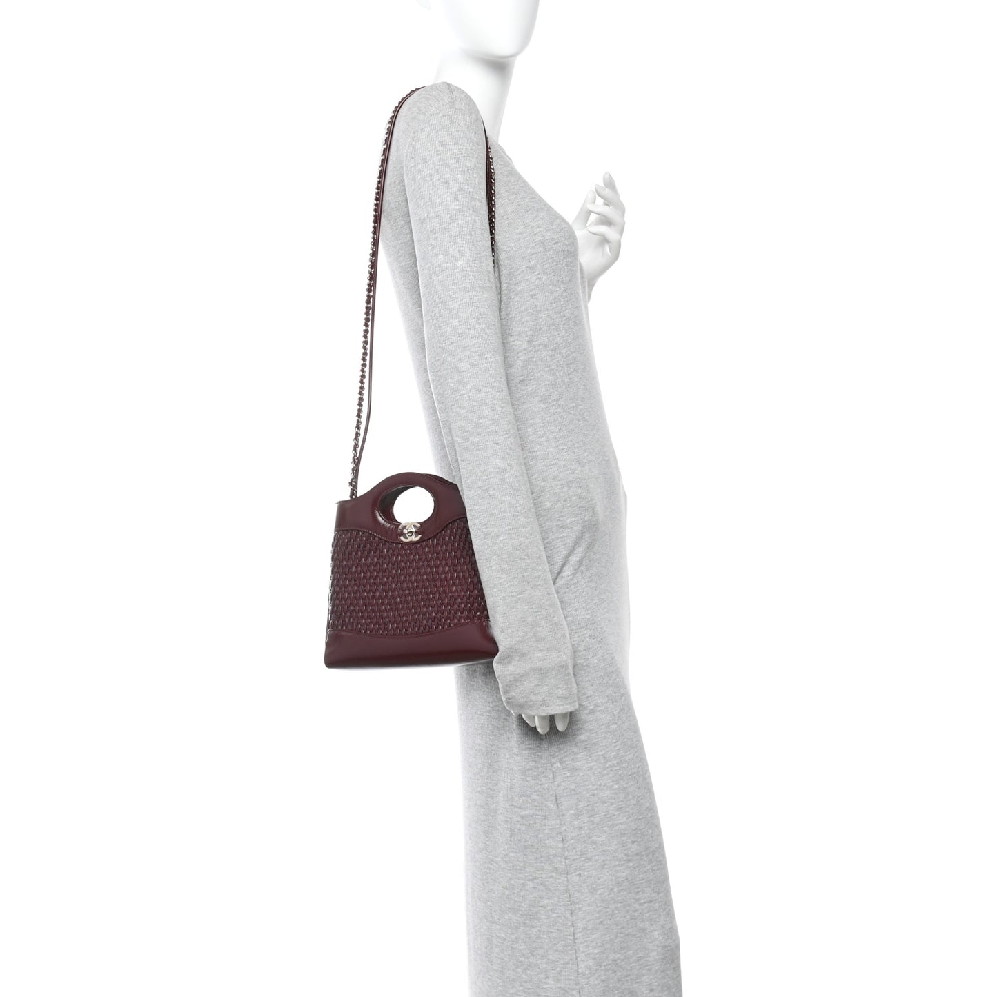 Shiny Lambskin Patent Calfskin Quilted Mini 31 Shopping Bag Dark Burgundy