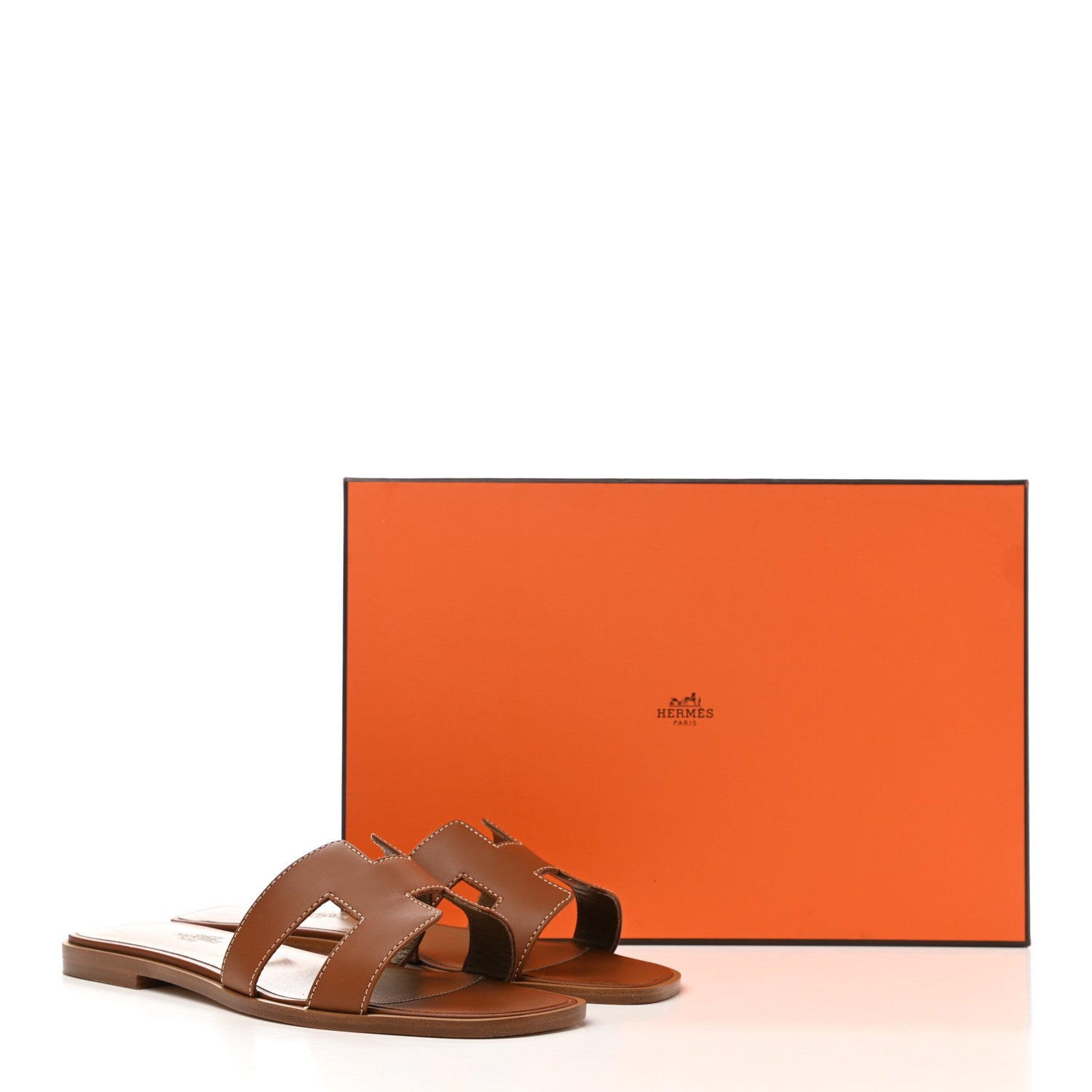Hermes Box Calfskin Oran Sandals 37.5 Gold 10 of 10