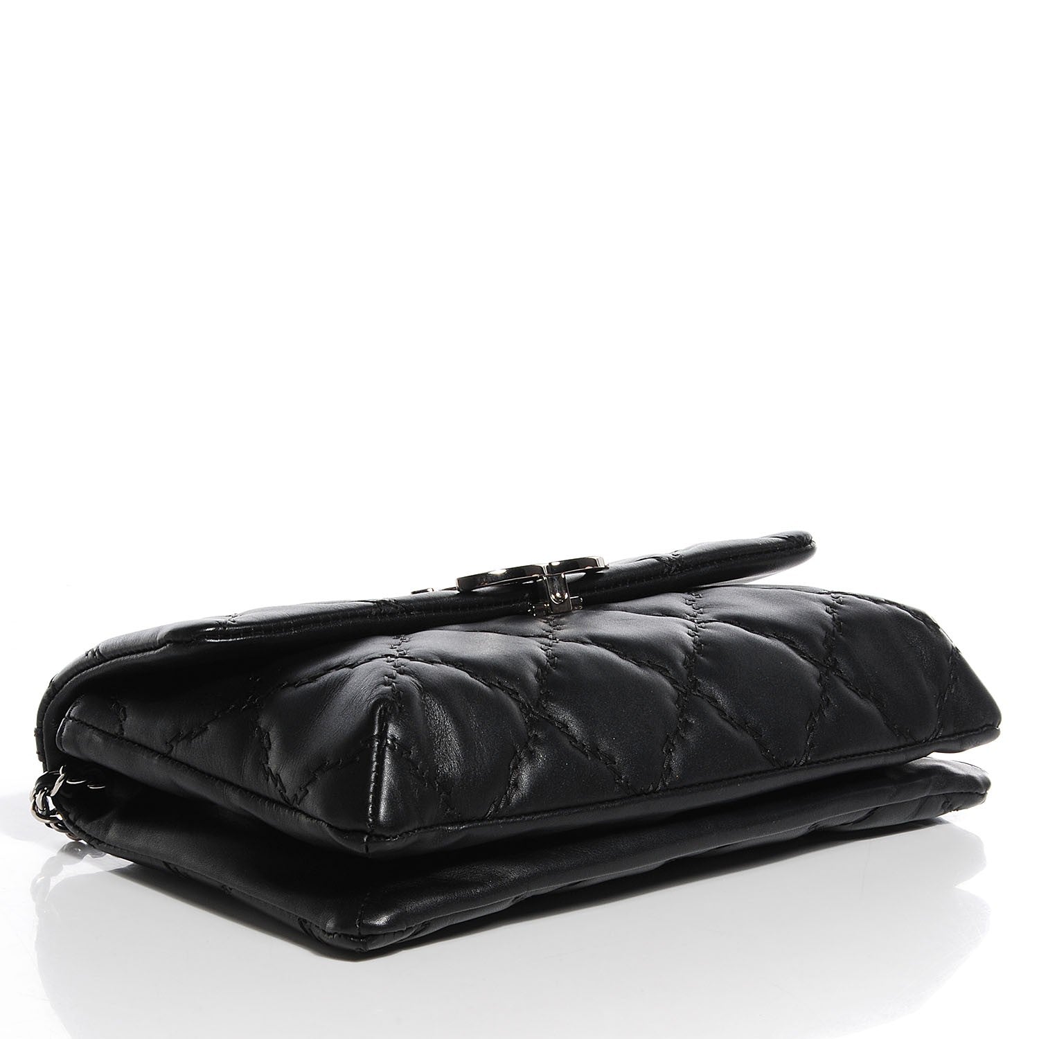 Chanel Calfskin Quilted Double Stitch Hamptons Clutch With Chain Black 4 of 8