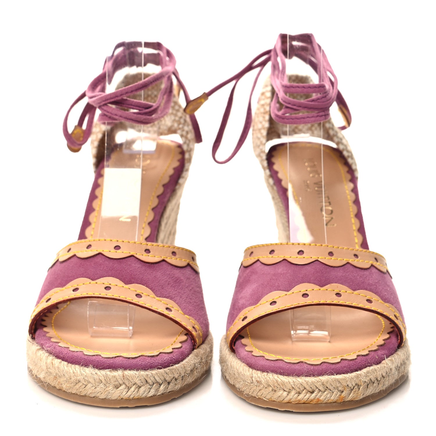 Louis Vuitton Suede Vachetta Espadrille Wedge Sandals 37.5 Purple 2 of 10