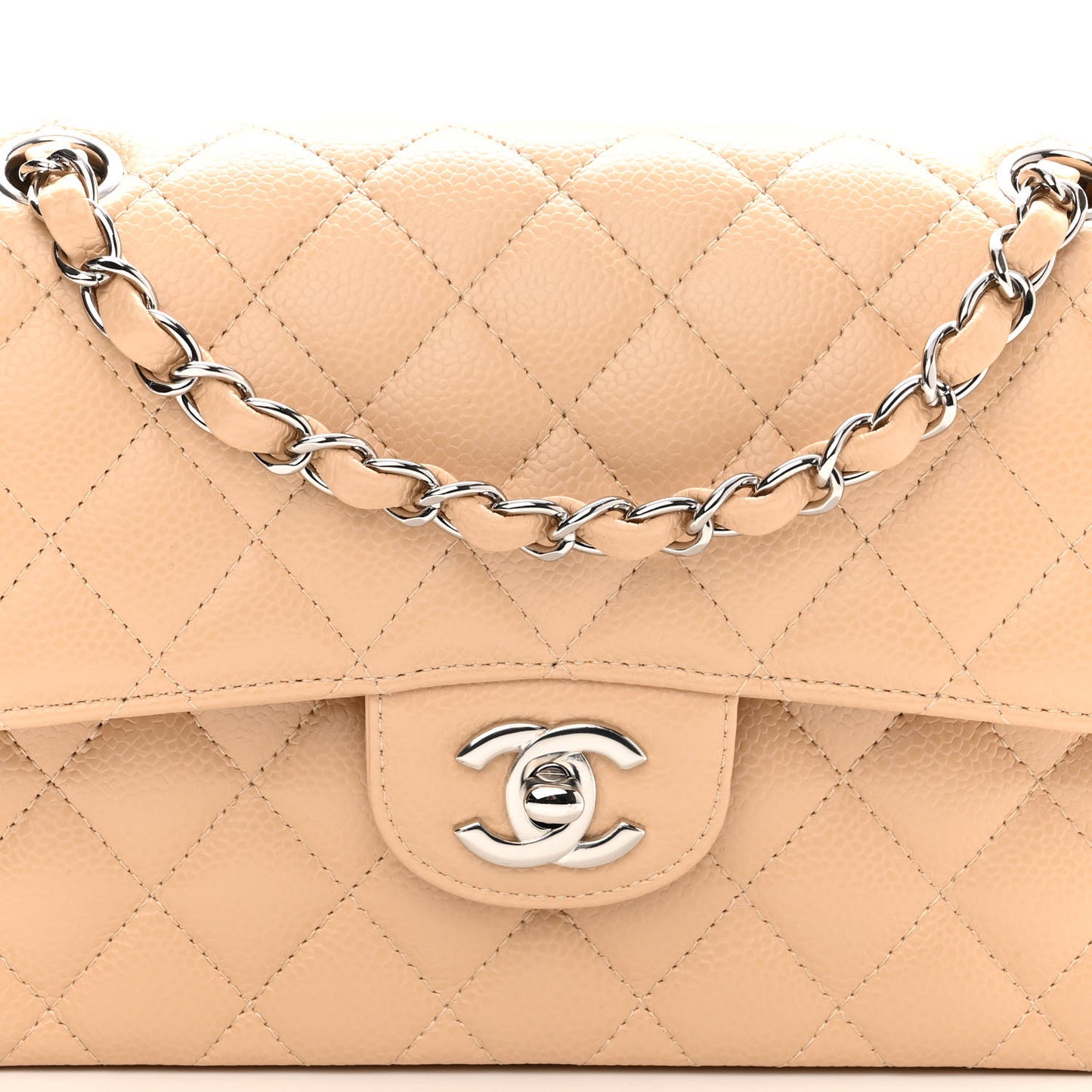 Caviar Quilted Small Double Flap Beige