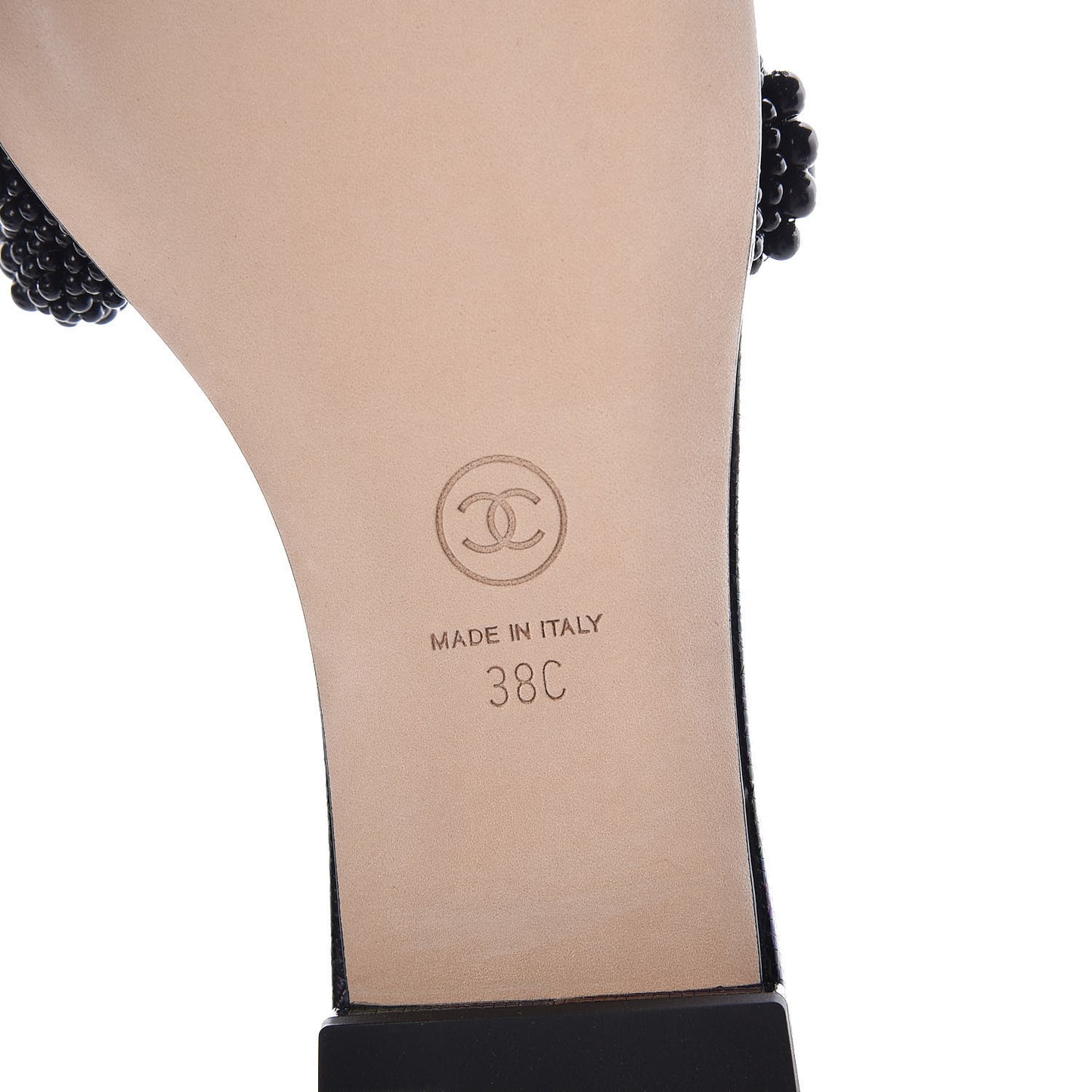 Fantasy Calfskin Pearl Cord CC Mules 38 Black