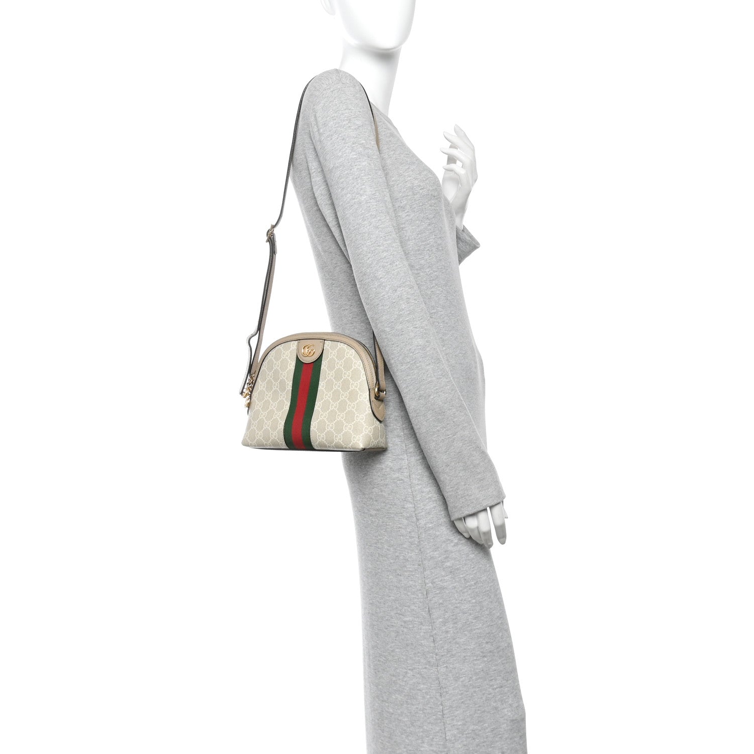 Gucci GG Supreme Monogram Textured Dollar Calfskin Web Small Ophidia Dome Shoulder Beige Mystic White Oatmeal 2 of 16