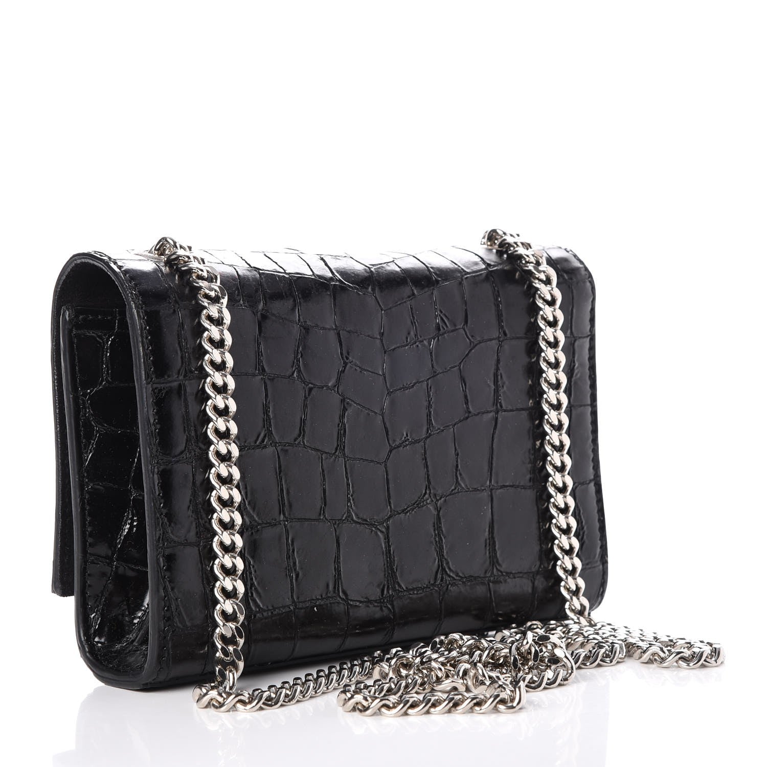 Saint Laurent Croc Calfskin Embossed Small Classic Monogram Kate Tassel Satchel Black 3 of 7