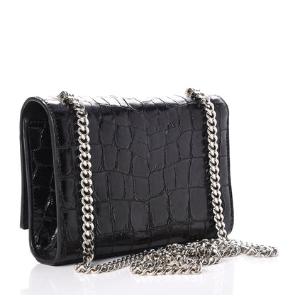 Saint Laurent Croc Calfskin Embossed Small Classic Monogram Kate Tassel Satchel Black 3 of 7