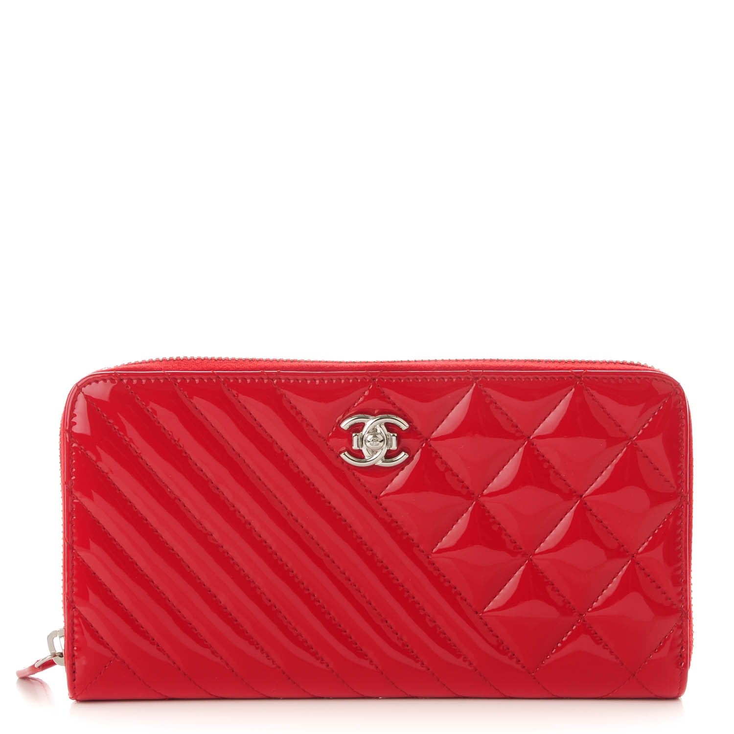 Chanel Patent Quilted Coco Boy Zip Around Wallet Red 1 of 8