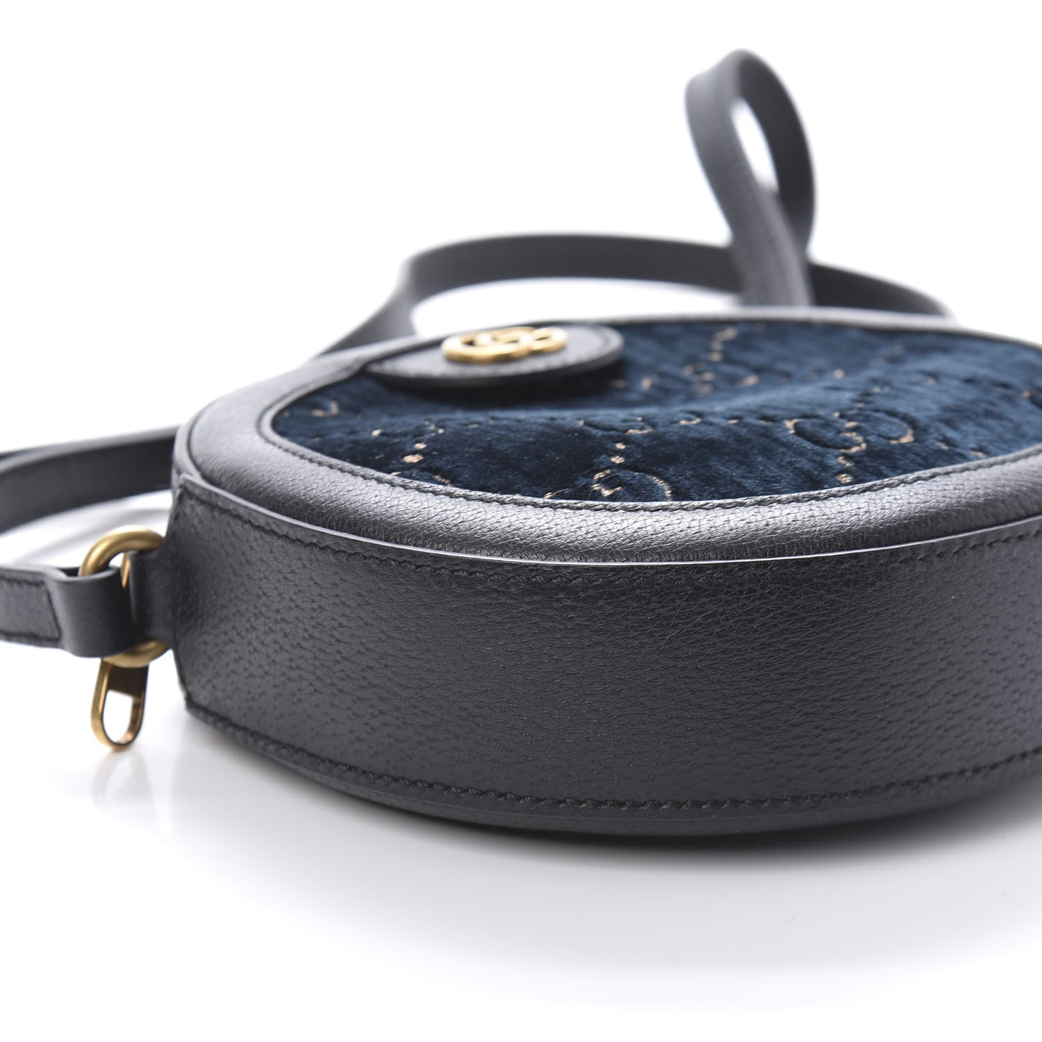 Gucci Velvet Calfskin GG Monogram Round Shoulder Bag Blue Beige 6 of 10