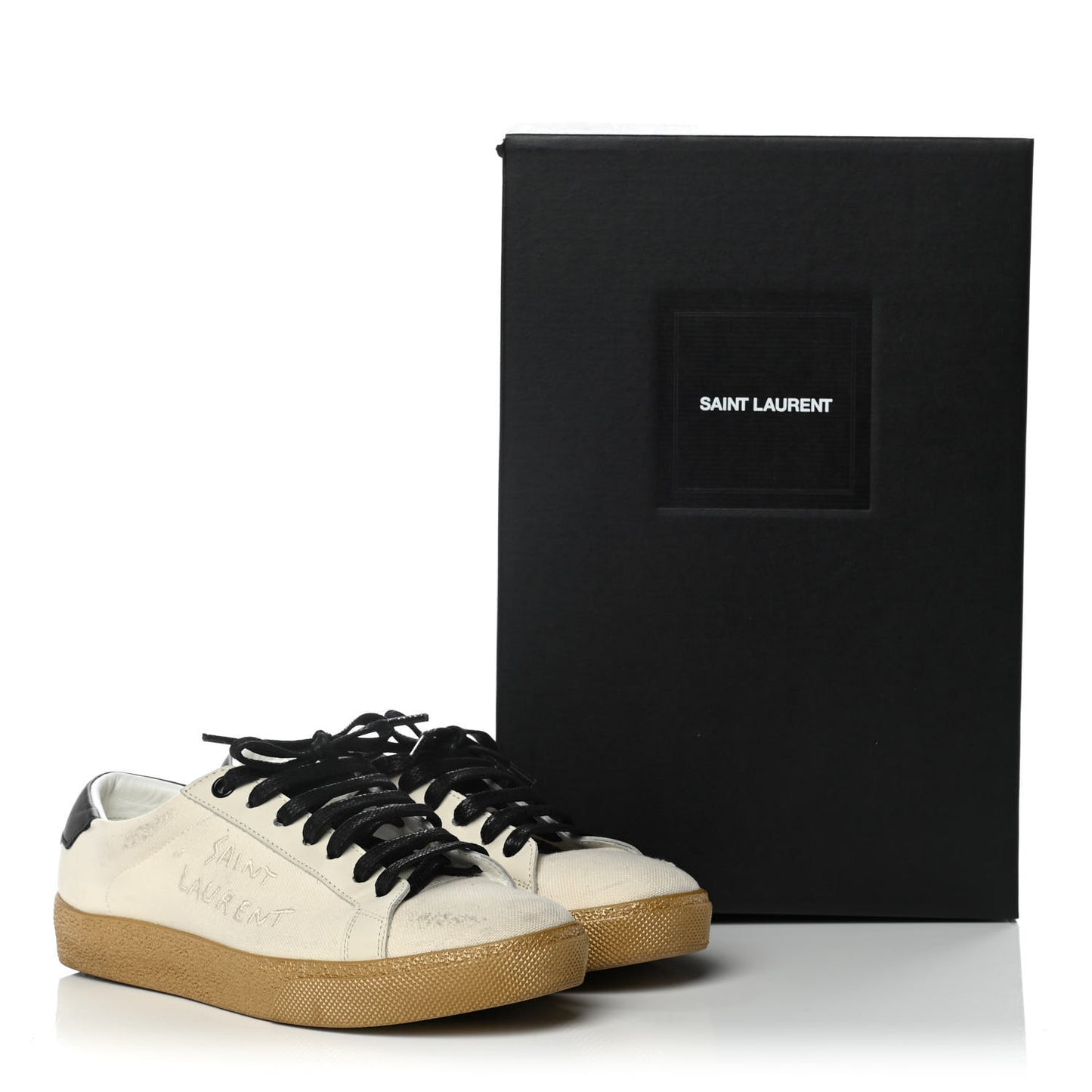 Distressed Canvas Embroidered Court Classic Sneakers 36 White Black