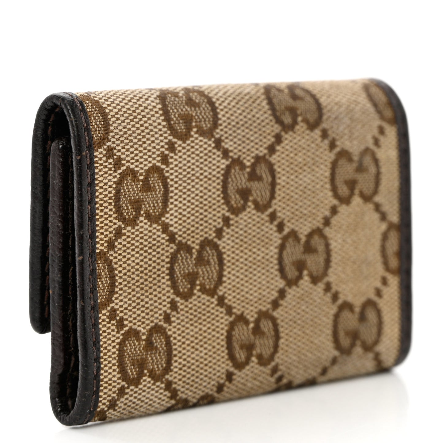 Monogram Textured Calfskin Metal Bar 6 Key Holder Case Beige Ebony Cocoa