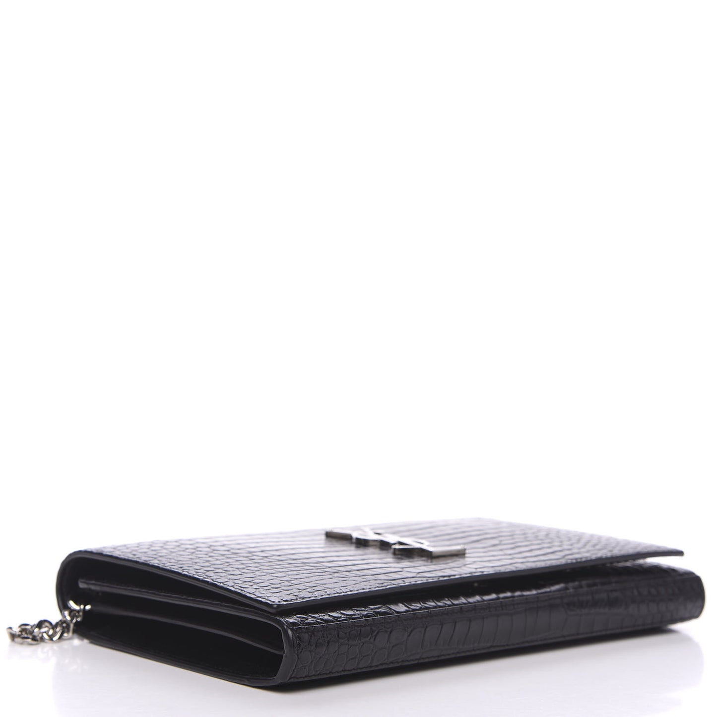 Crocodile Embossed Calfskin Monogram Chain Wallet Black