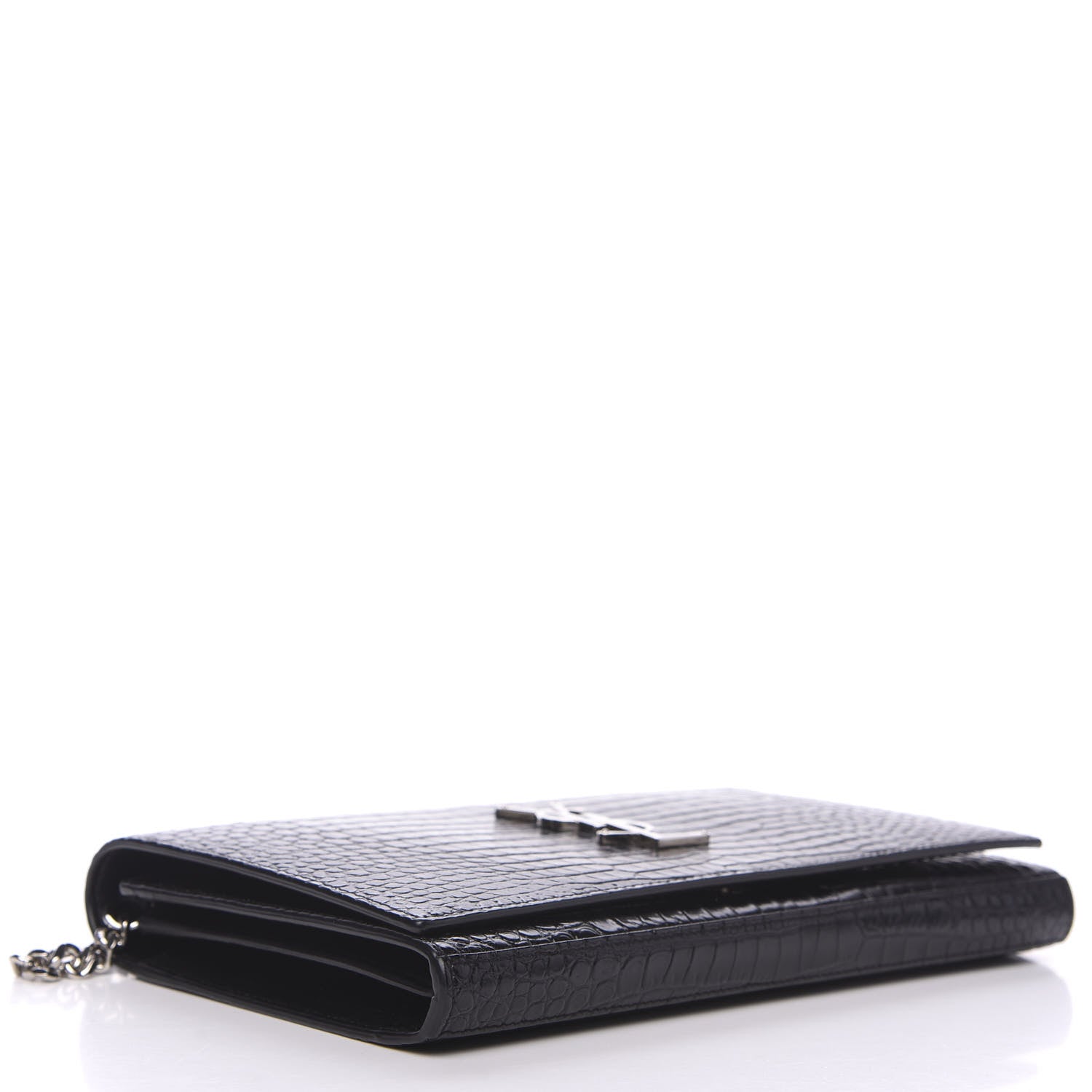 Saint Laurent Crocodile Embossed Calfskin Monogram Chain Wallet Black 3 of 8