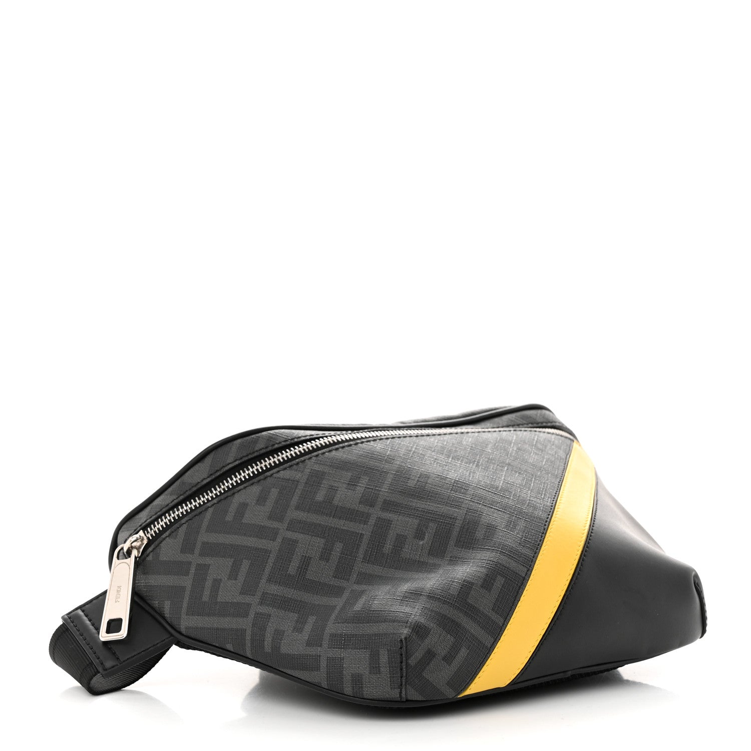 Fendi Glazed Fabric Vitello Liberty Century Logo FF 1974 Diagonal Belt Bag Black Sunflower 4 of 10