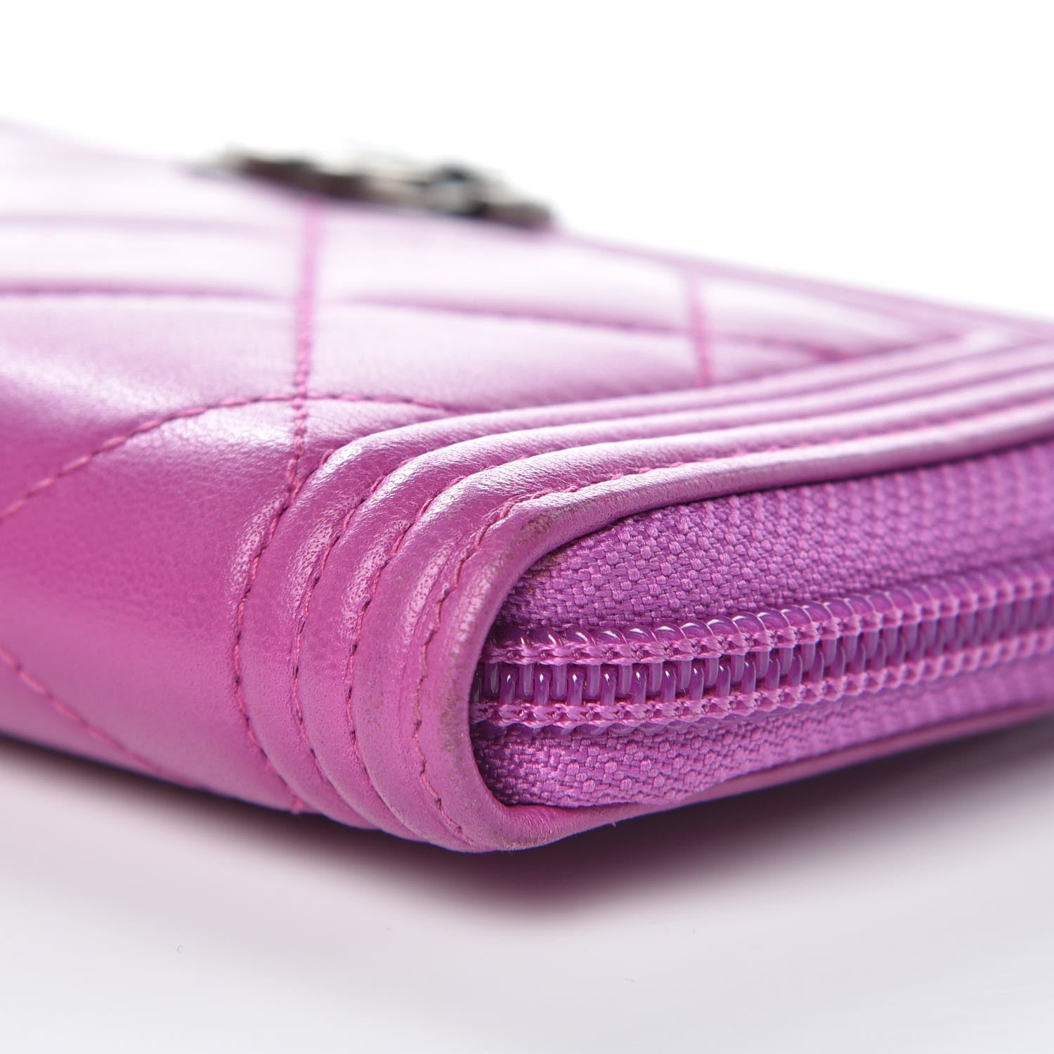 Chanel Lambskin Quilted Small Boy Zip Around Wallet Fuschia 10 of 12