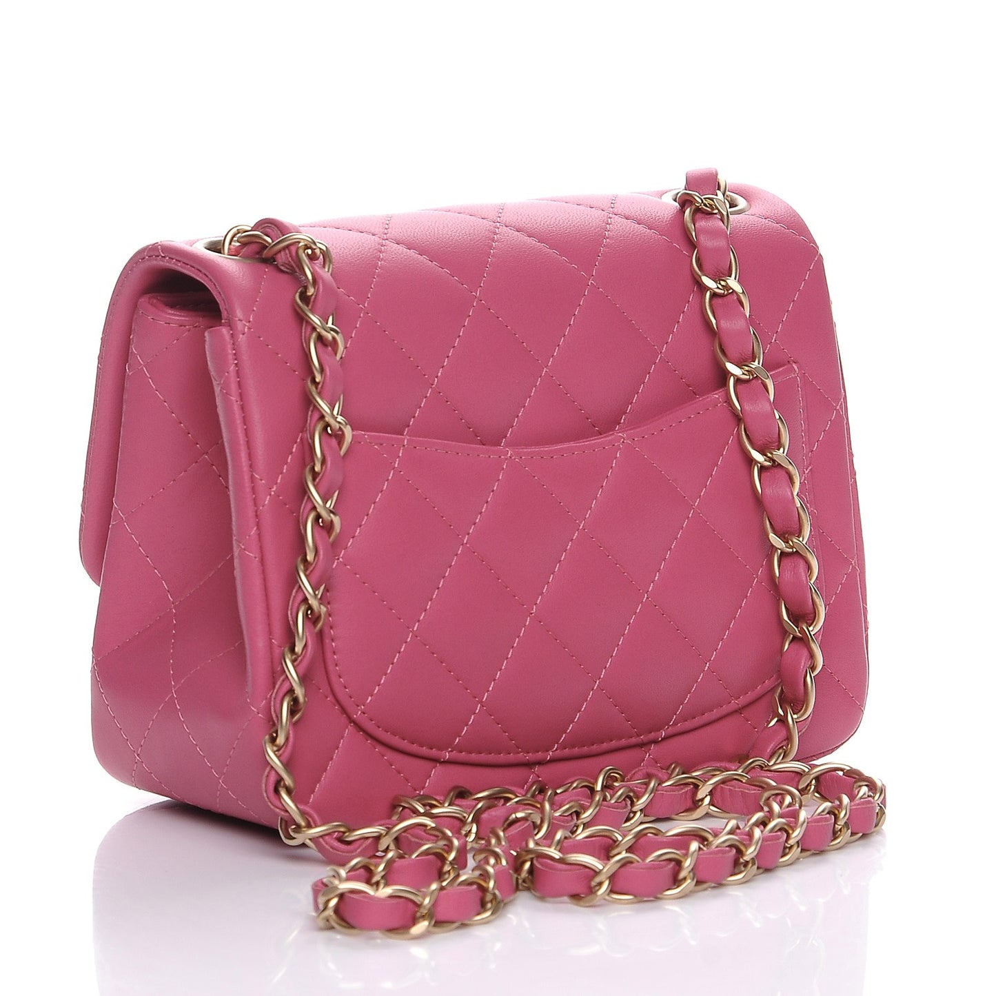 Lambskin Quilted Mini Square Flap Dark Pink