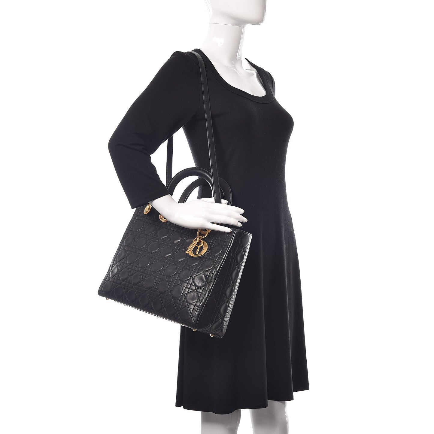 Lambskin Cannage Large Lady Dior Black