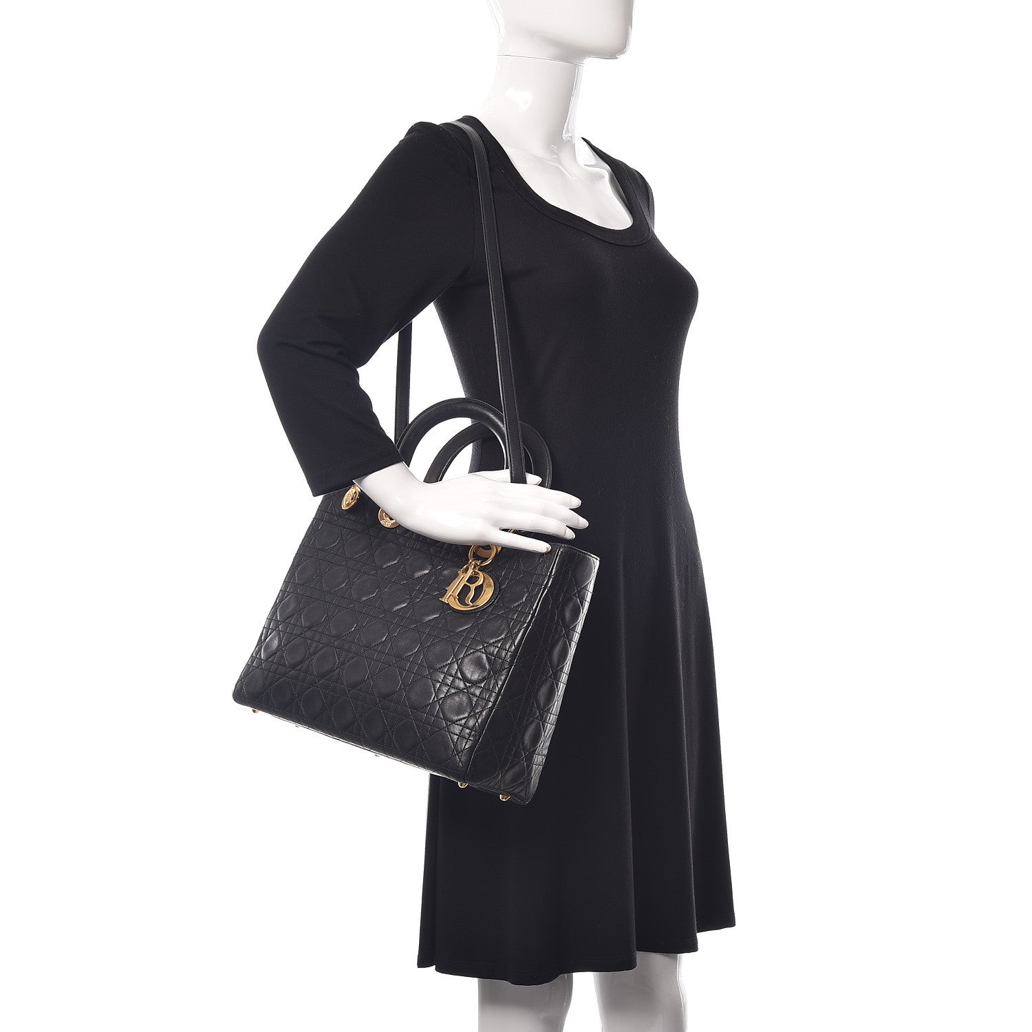Christian Dior Lambskin Cannage Large Lady Dior Black 2 of 17