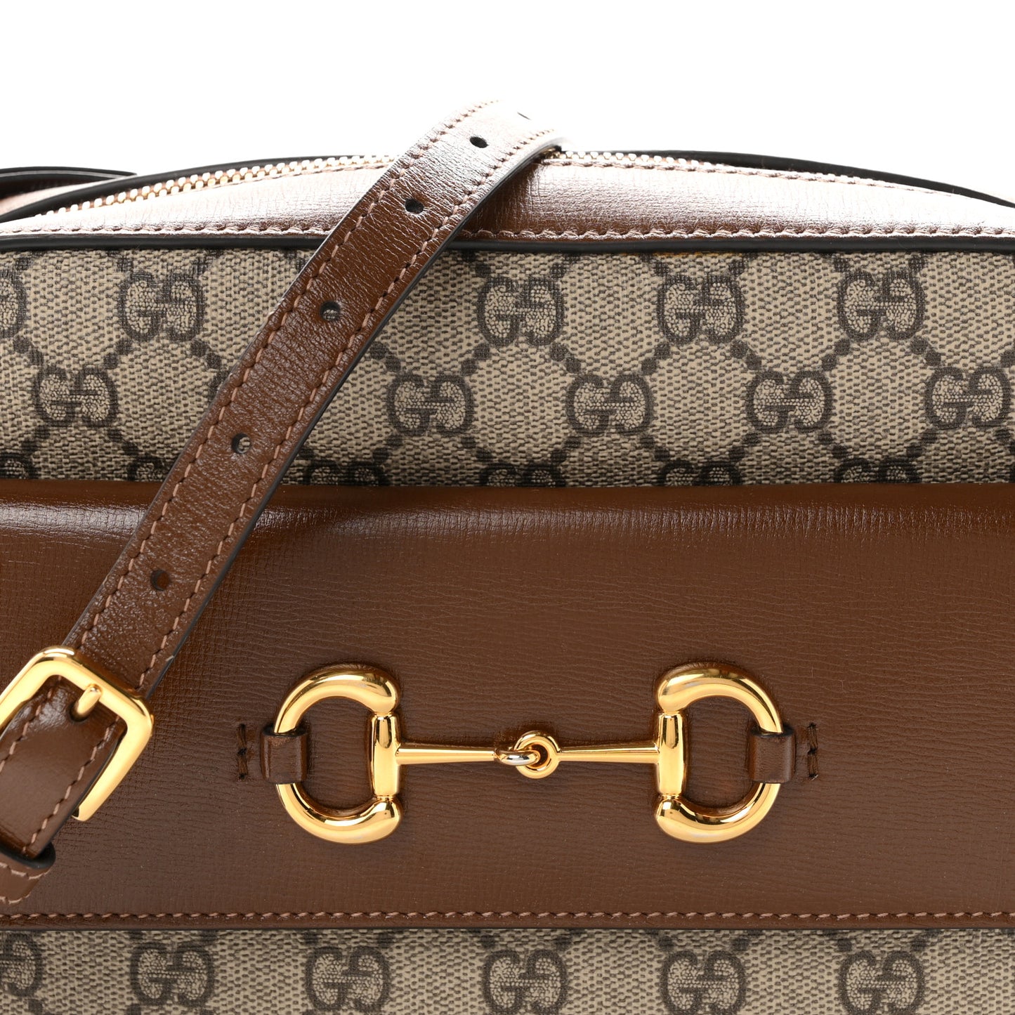 GG Supreme Monogram Small Horsebit 1955 Shoulder Bag Beige Brown Sugar