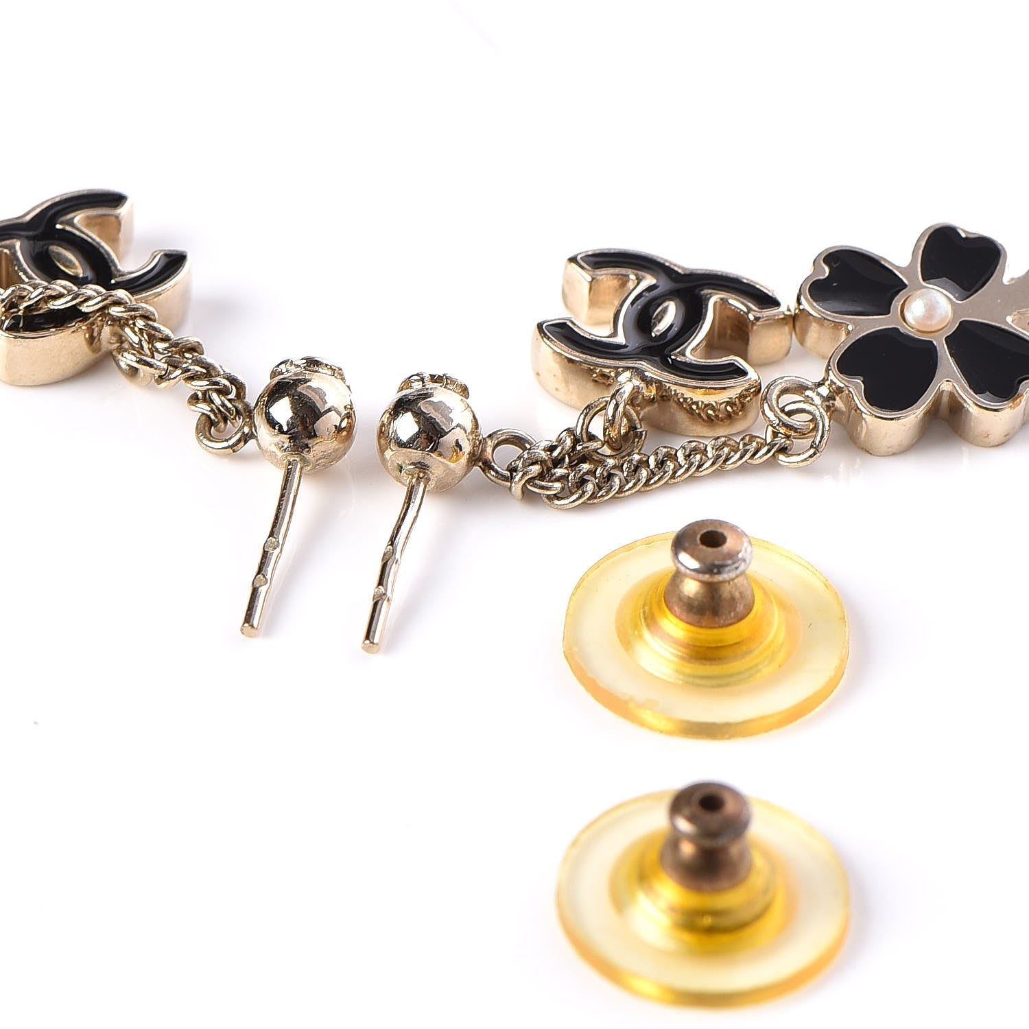 Chanel Enamel CC Clover Drop Earrings Black Gold 3 of 10
