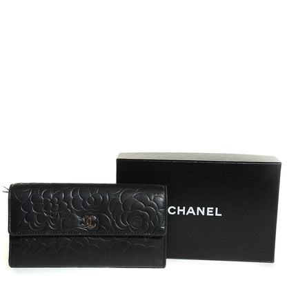 Chanel Lambskin Embossed Camellia Large Gusset Flap Wallet Black 5 of 9