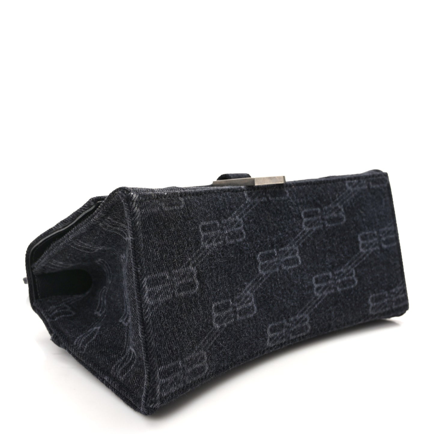 Washed Denim BB Monogram Small Hourglass Top Handle Bag Black