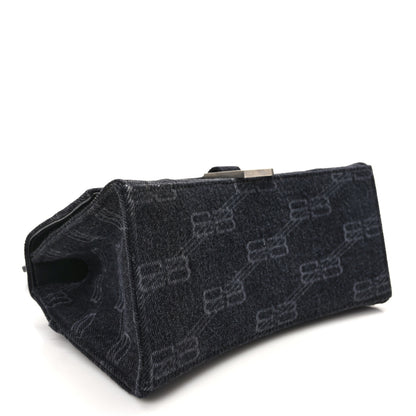 Balenciaga Washed Denim BB Monogram Small Hourglass Top Handle Bag Black 4 of 12