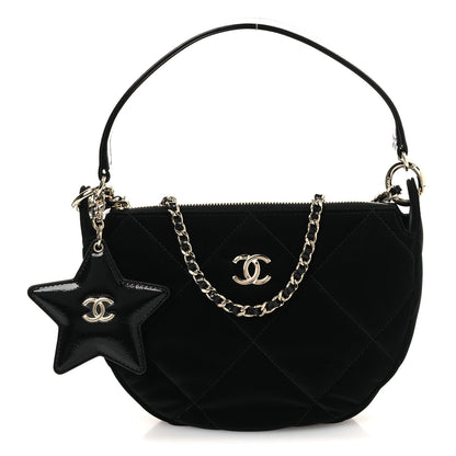 Chanel Velvet Effect Nylon Shiny Crumpled Calfskin Coco Neige Quilted Clutch With Chain Black 1 of 15
