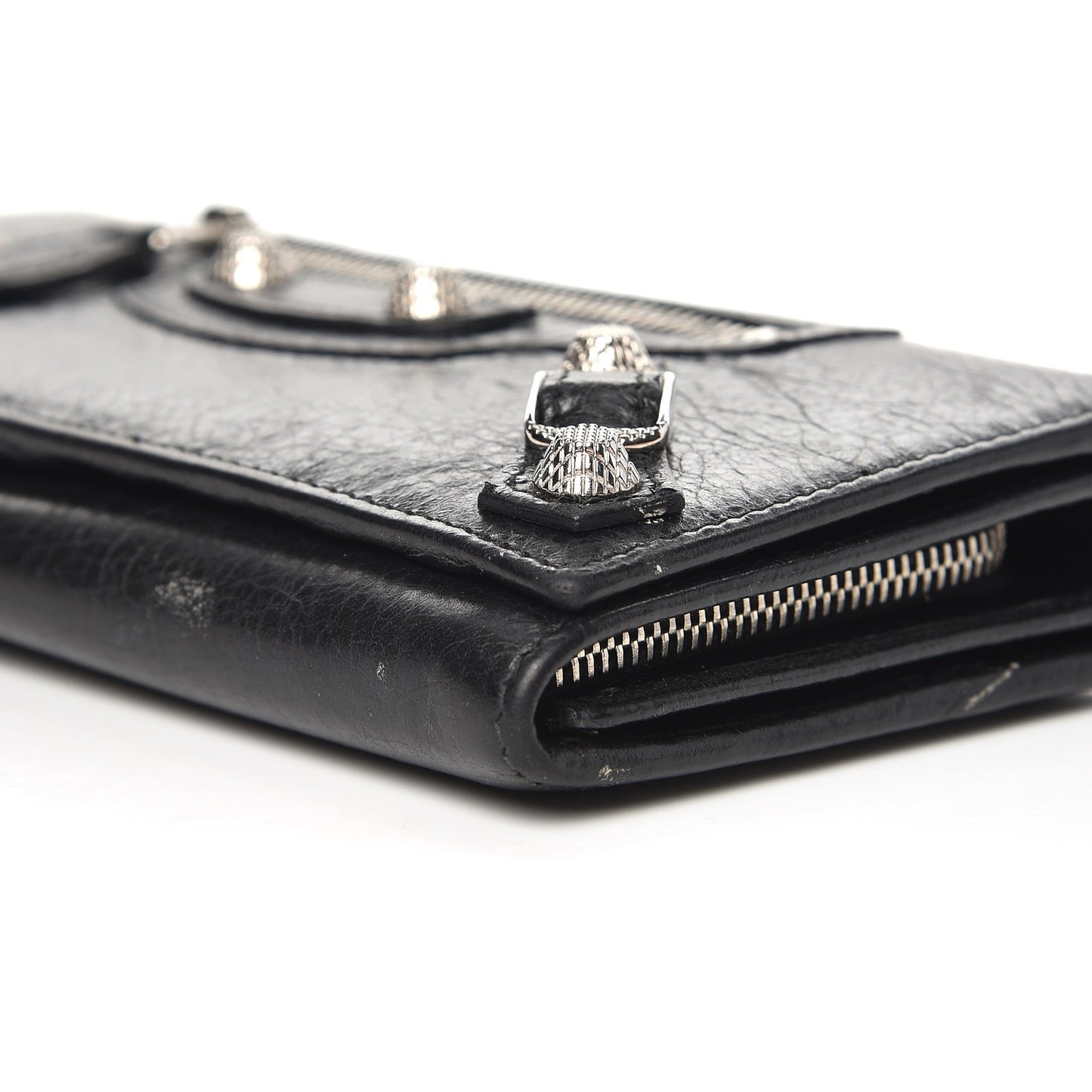 Agneau Giant 12 Silver Hardware Money Wallet Black