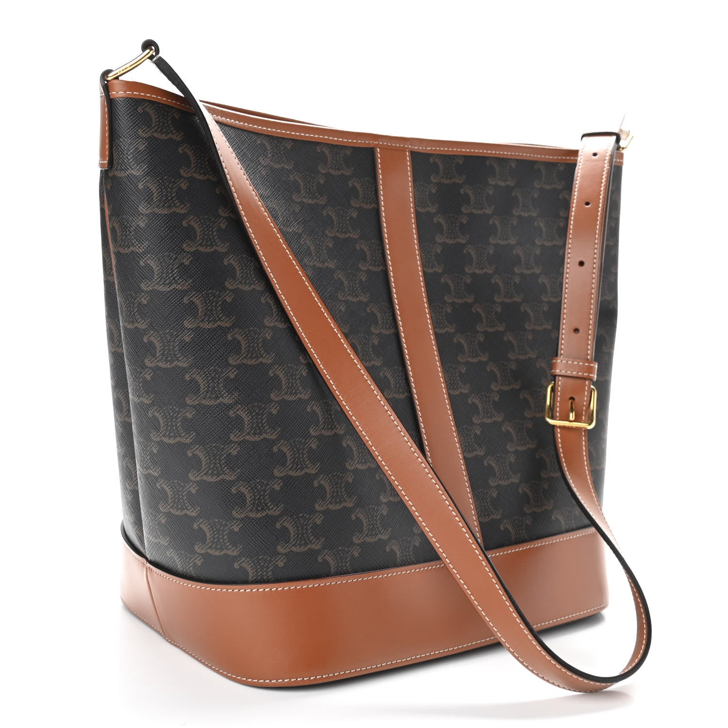 Celine Triomphe Canvas Calfskin Medium Bucket Bag Tan 3 of 10