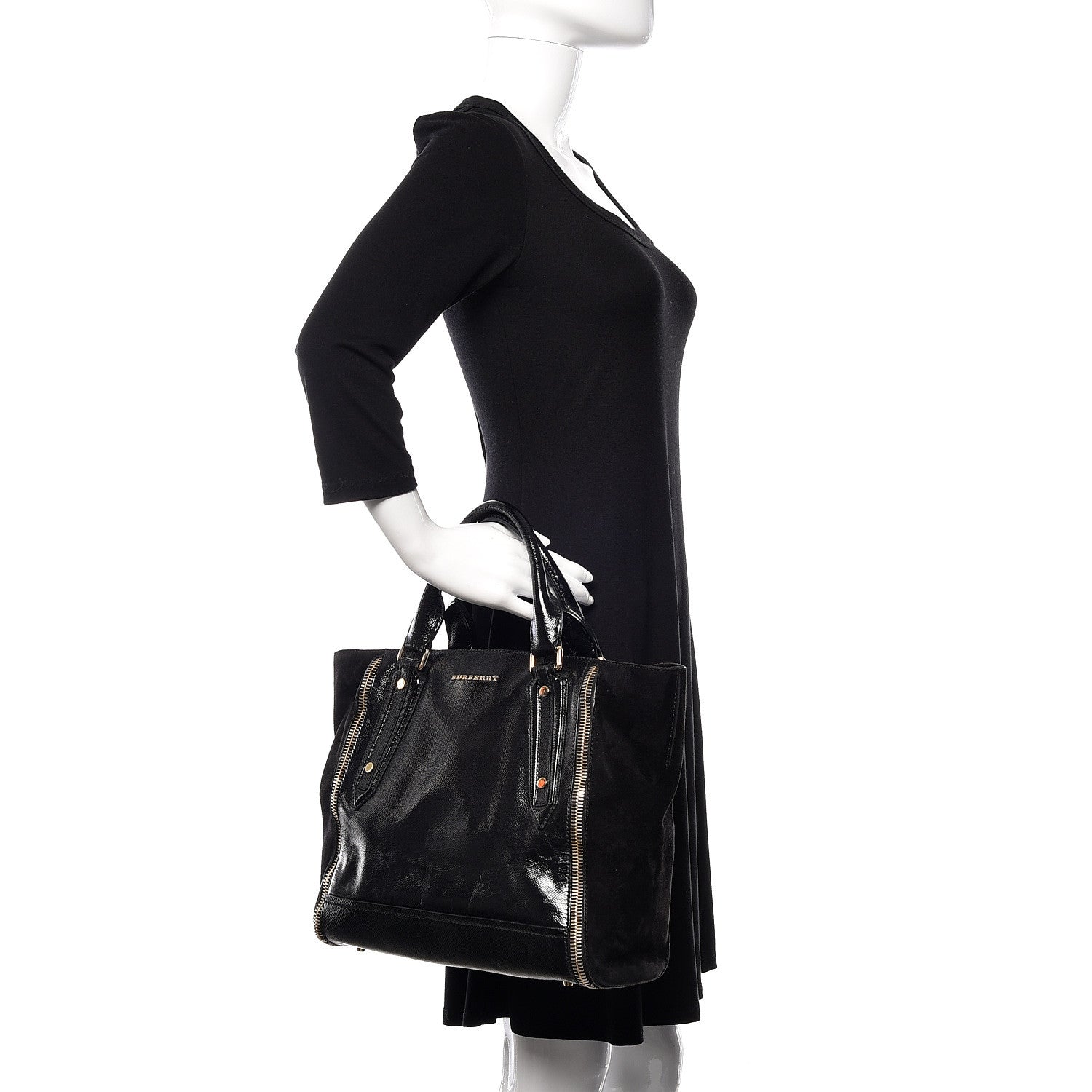 Burberry Patent Suede Zip Detail Tote Black 2 of 13