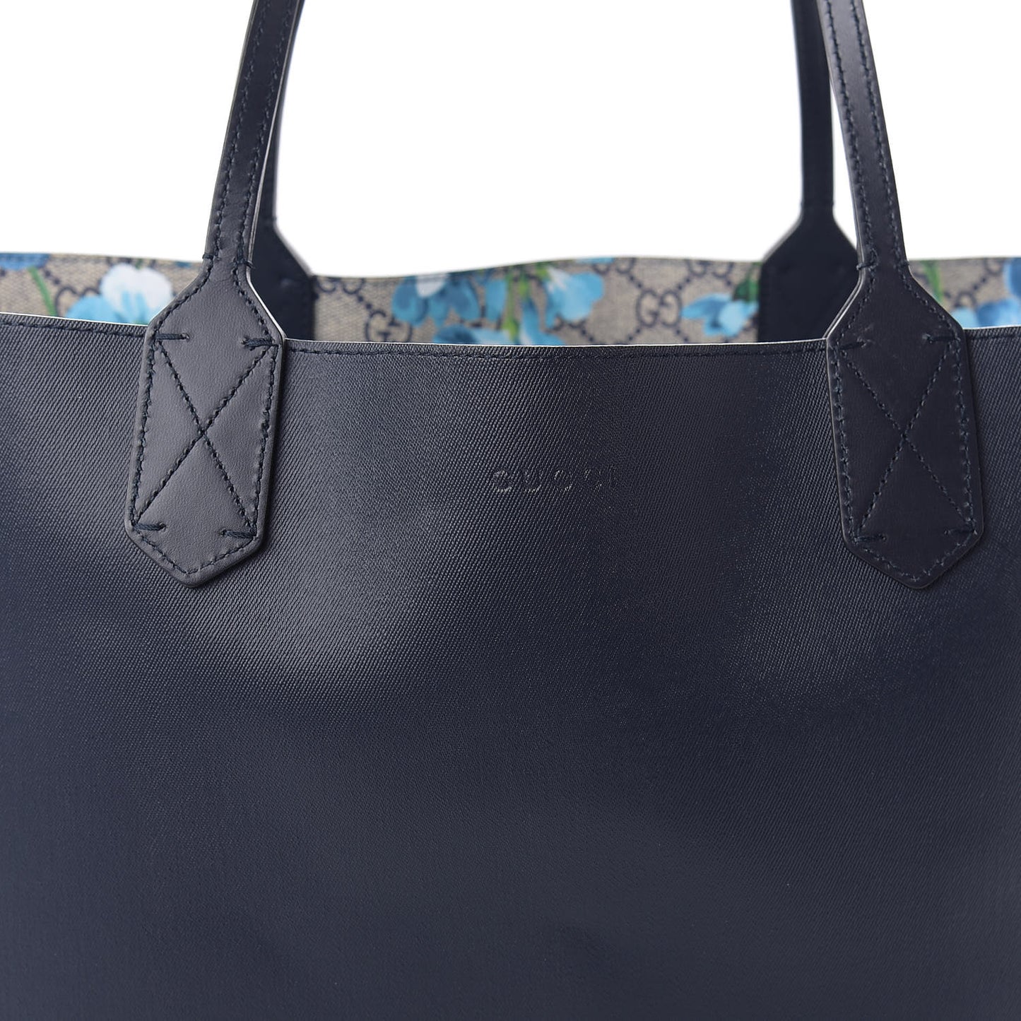 GG Supreme Monogram Blooms Medium Reversible Tote Beige Blue Navy