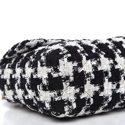Chanel Tweed Quilted Large 19 Flap Black Ecru White 6 of 10