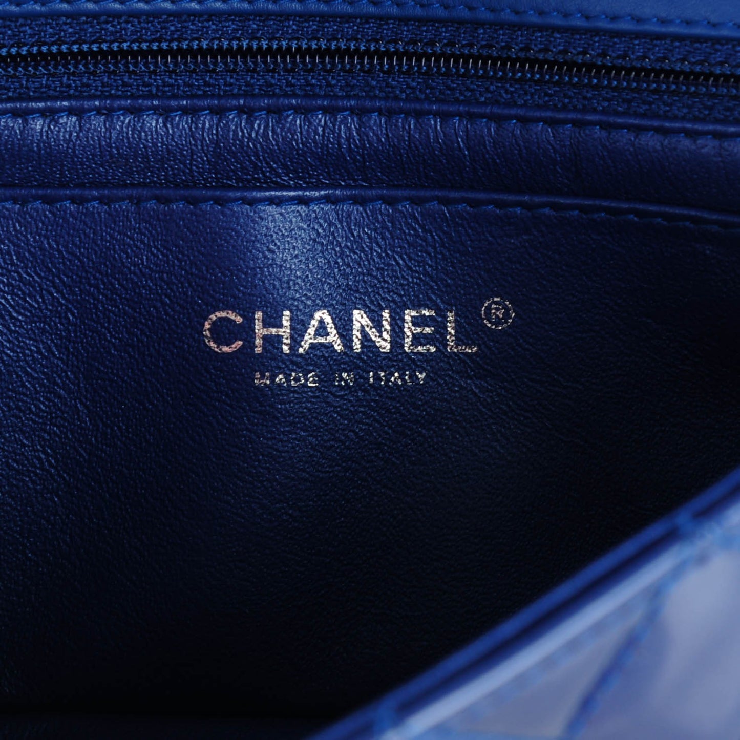 Patent Quilted Mini Rectangular Flap Blue
