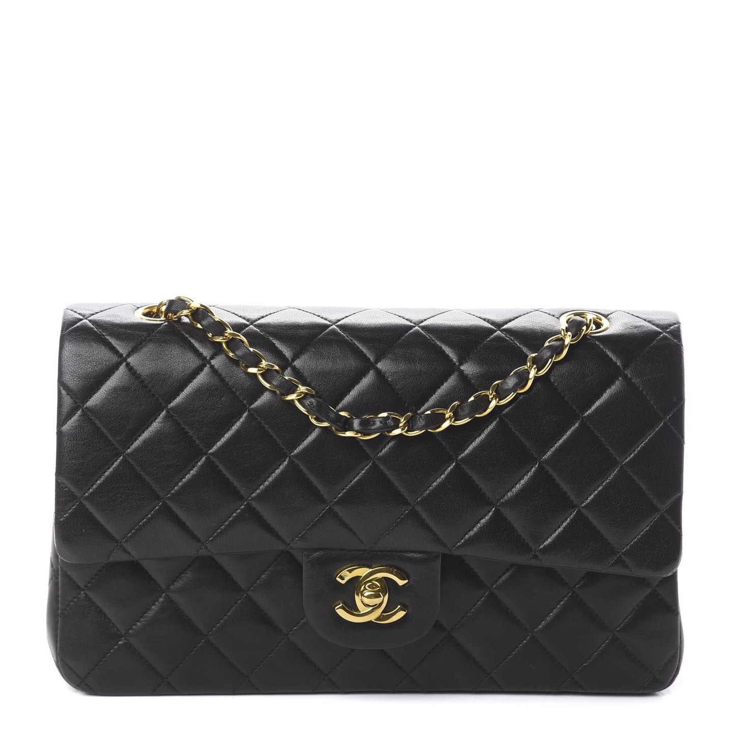 Lambskin Quilted Medium Double Flap Black