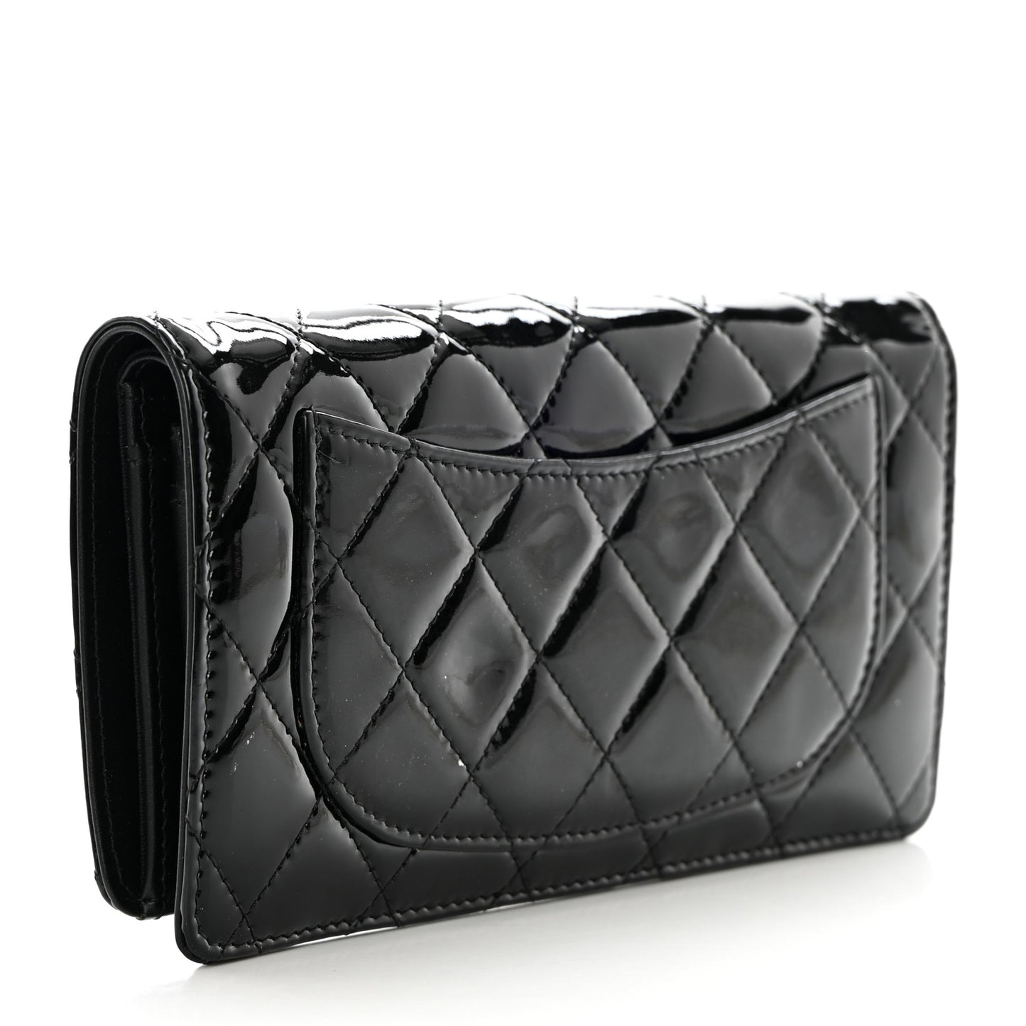 Patent Calfskin Quilted Yen Wallet Black