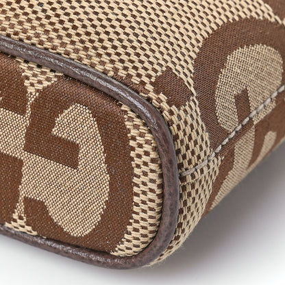 Gucci Monogram Jumbo GG Textured Dollar Calfskin Web Wristlet Messenger Bag Camel Ebony New Acero 8 of 8