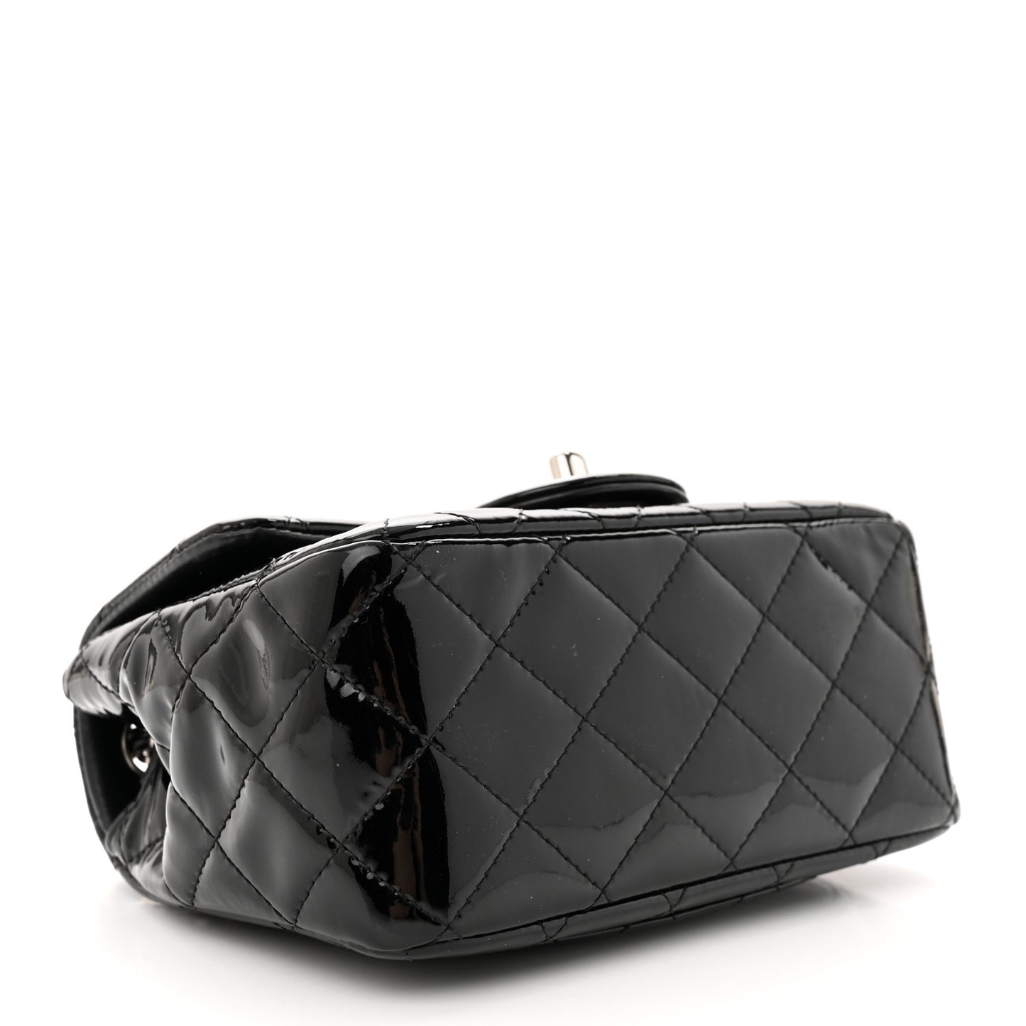 Patent Calfskin Quilted Mini Square Flap Black