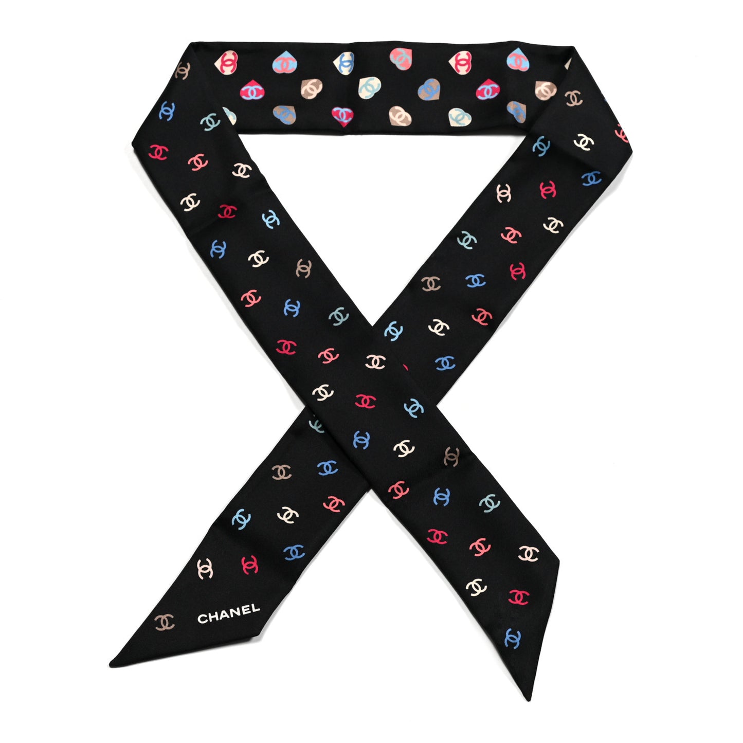 Silk Heart CC Slim Bandeau Scarf Black