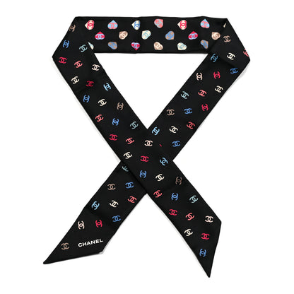 Chanel Silk Heart CC Slim Bandeau Scarf Black 1 of 3