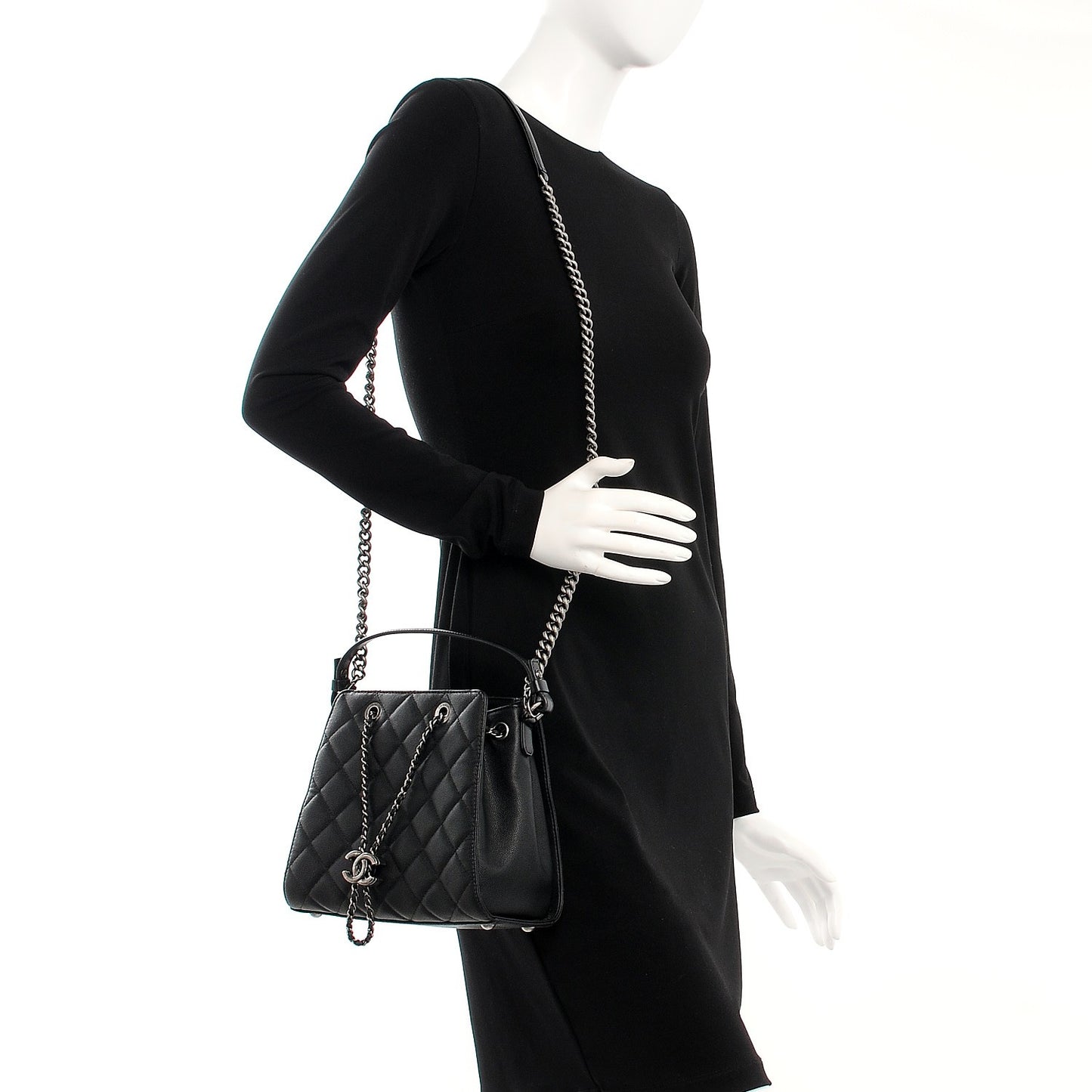 Caviar Quilted Small CC Bucket Bag Black
